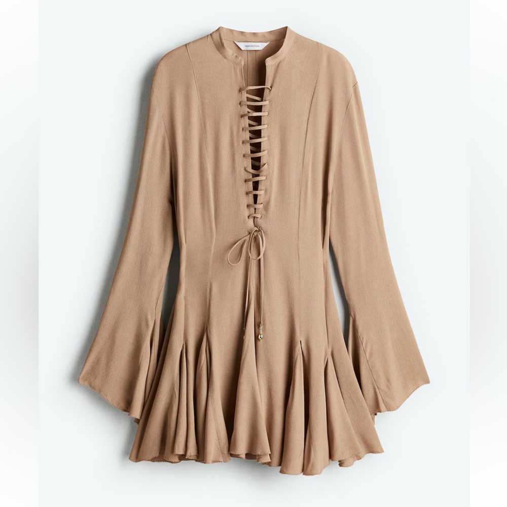 H&M Flared Skirt Lace Up Detail Dress